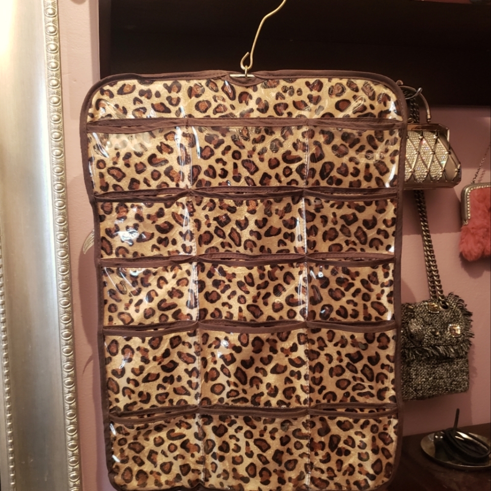 Leopard print hanging jewelry organizer